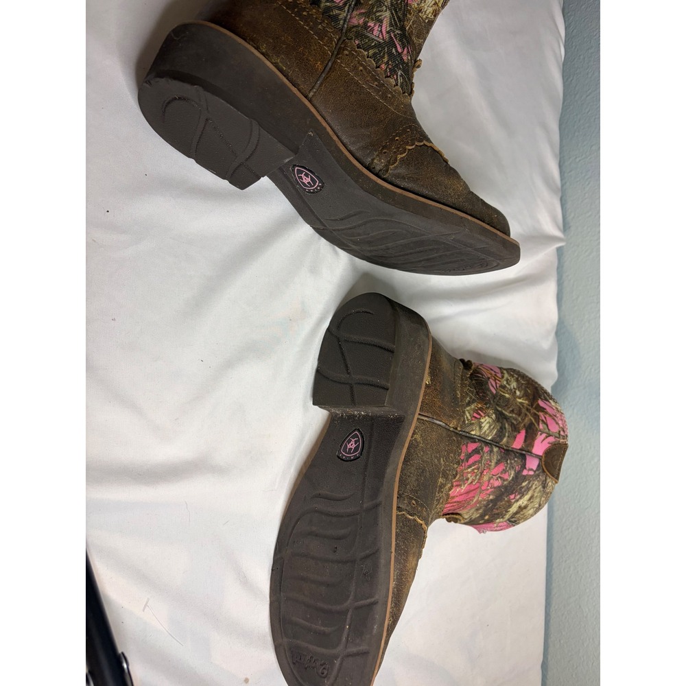 Ariat Fatbaby Pink RealTree Camo Western Boots Brown Leather 10015055 Womens 8B - Picture 5 of 7